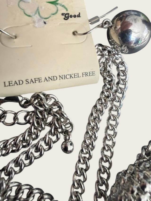 Silver Tone Multi Chain Statement Necklace Layered Oval Link Draped Fashion Jewe