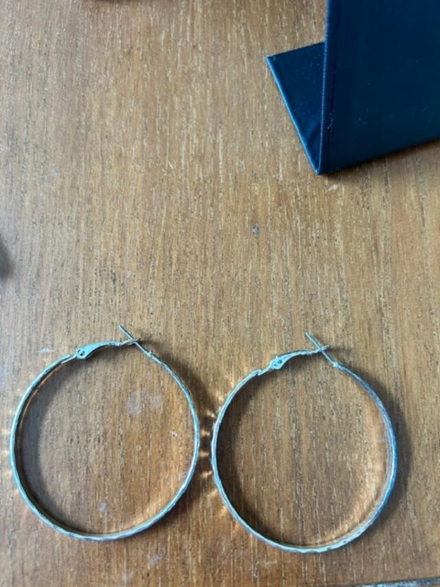 Large 2” Silver-Tone Hammered Oval Hoop Earrings Hinged Closure