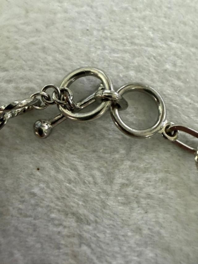 Mixed Metal Peace Sign Charm Bracelet 9" Boho Hippie Link Chain