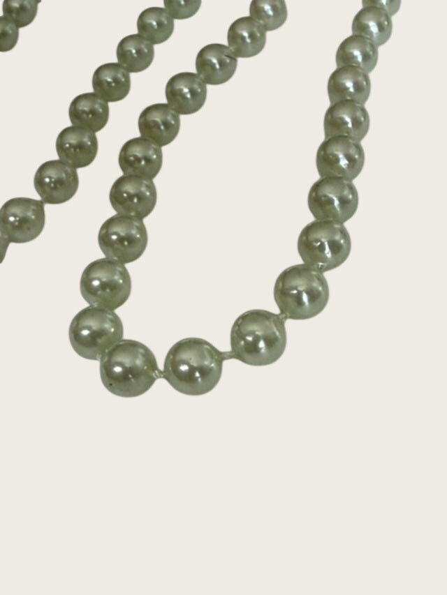 Pale Green Faux Pearl Necklace Bracelet Set Lot Seafoam Costume Jewelry