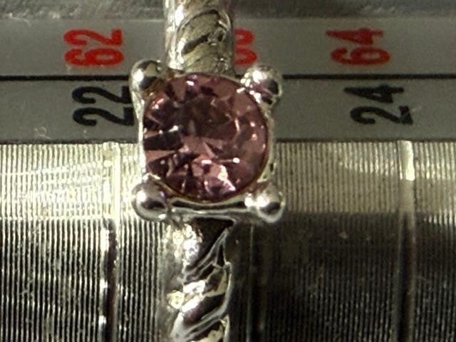 Silver Tone Pink Faceted Stone Solitaire Rope Band Ring Size 10