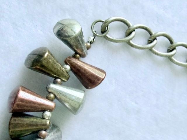 Gold Silver Tone Geometric Cone Bead Statement Necklace 18" Adjustable