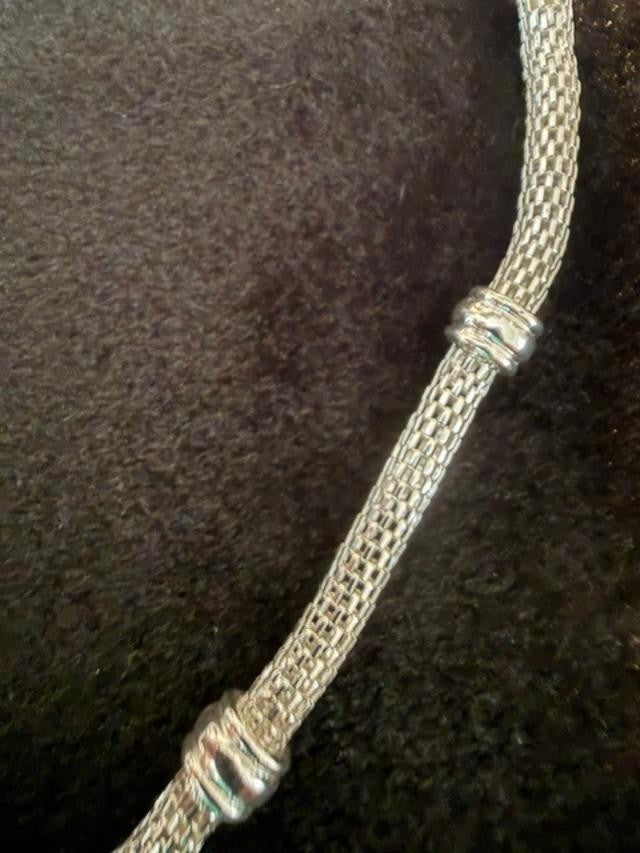 Silver Tone Mesh Necklace with Spacer Rings 15–18 in Adjustable