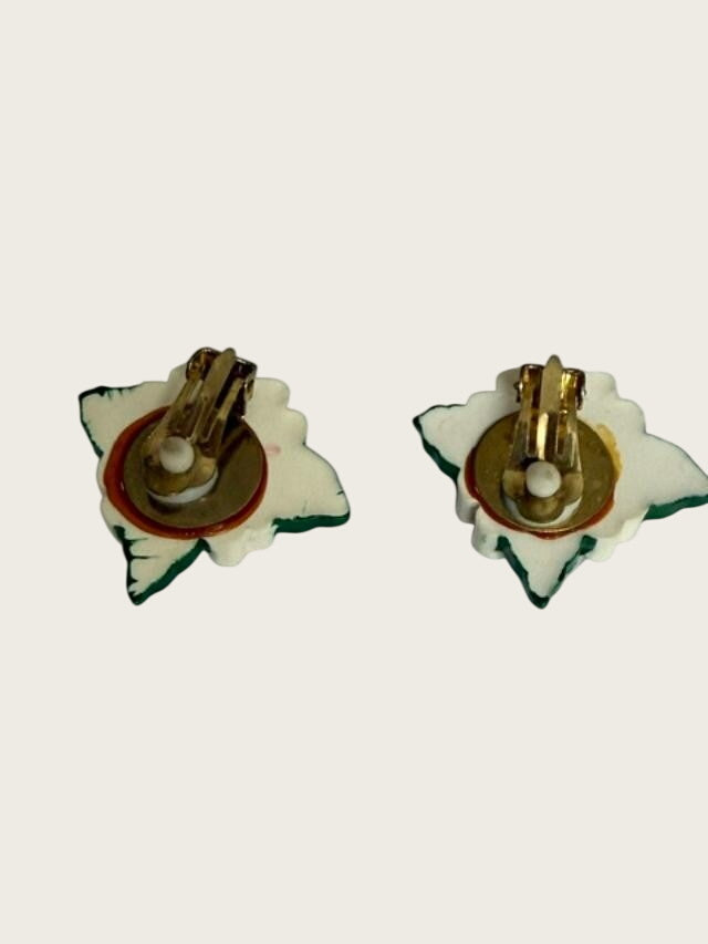 vintage dogwood flower clip-on earrings, about 1 inch, with cream/ivory petals,
