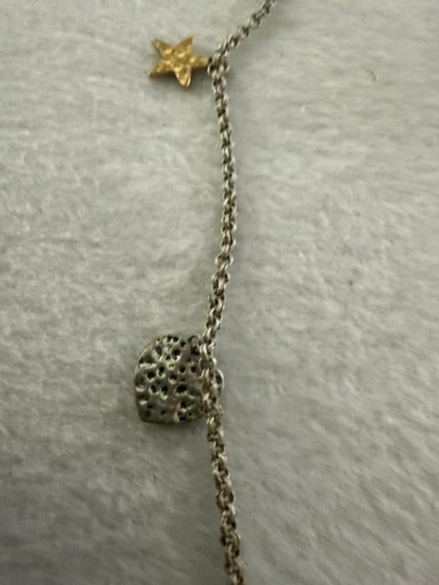 AEO American Eagle Silver Tone Charm Necklace 27" Peace Sign Heart Star