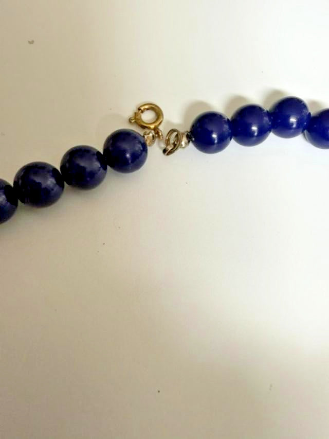 24" navy blue and white multi-strand beaded statement necklace