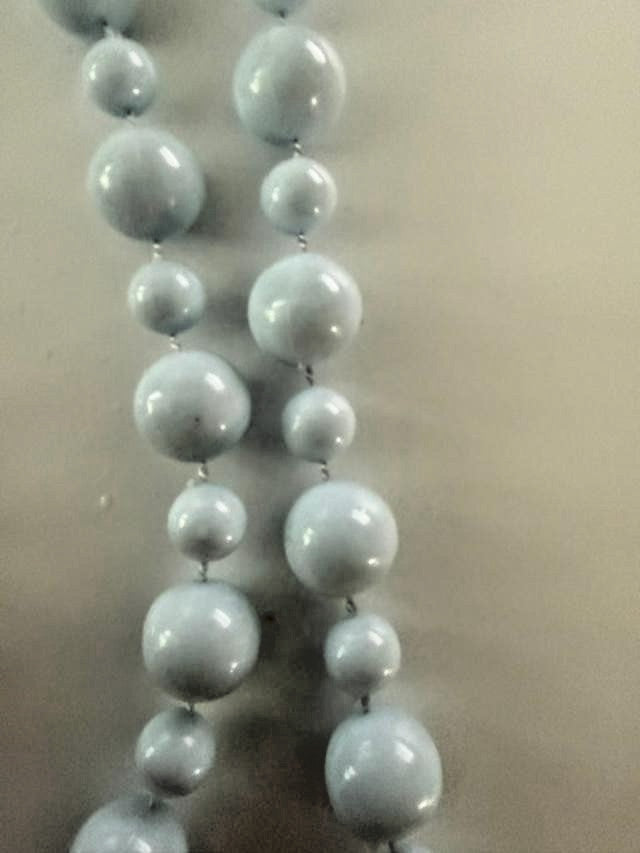 Light Blue Knotted Graduated Bead Endless Necklace 52 in Vintage Style