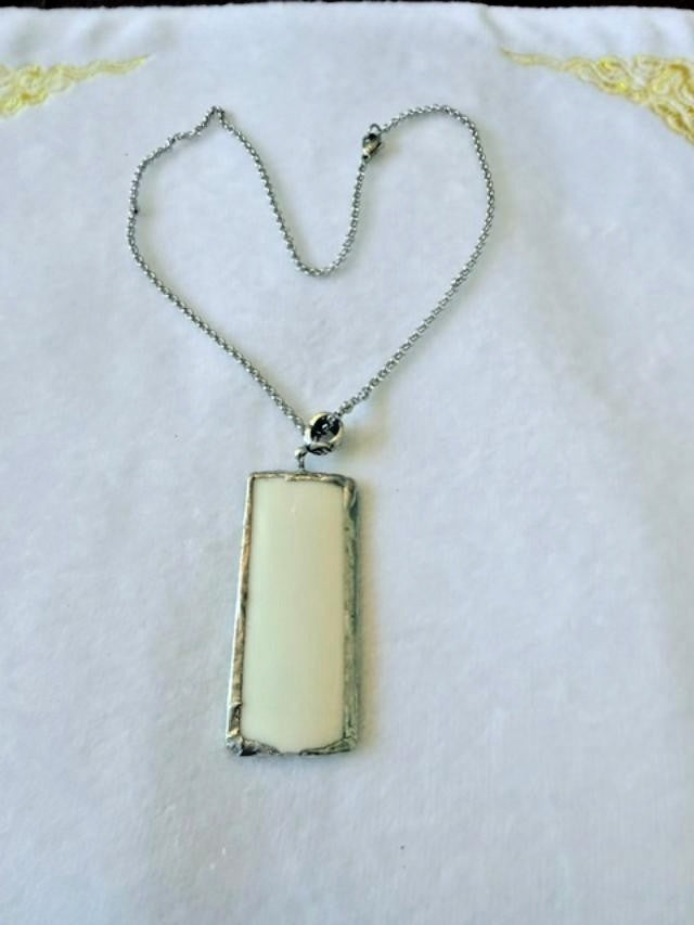 Handmade Broken China Floral Pendant Necklace Soldered Silver Tone 16" 2" Pendan