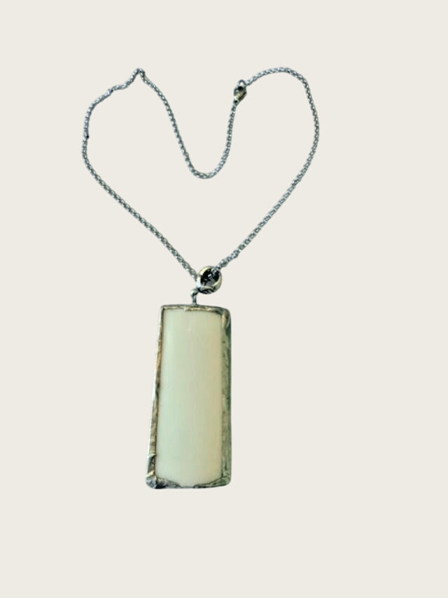 Handmade Broken China Floral Pendant Necklace Soldered Silver Tone 16" 2" Pendan