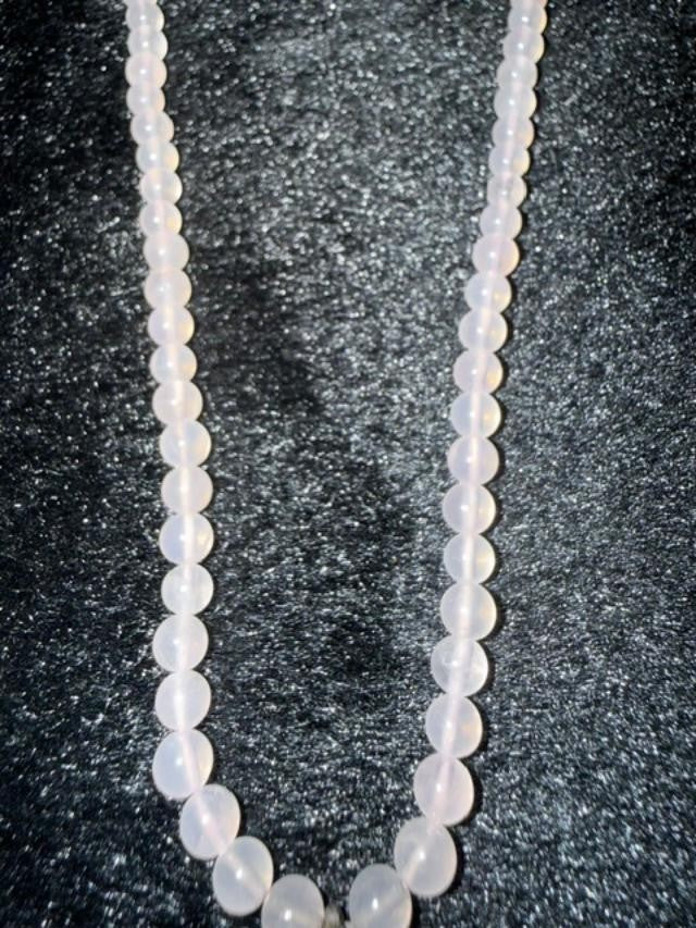 Opalite Glass Bead 15" Choker Necklace Silver Tone Flower Pendant Toggle