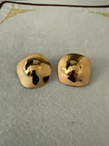 Vintage Gold Tone Sculptural Clip On Earrings Modernist Dome Square Statement