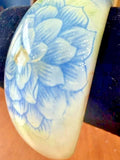 Vintage 1970s Floral Glitter Lucite Bangle Bracelet Blue Yellow 1.25" Wide