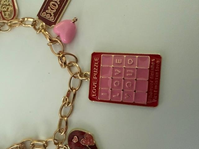 Love Puzzle XOXO Enamel Heart Charm Bracelet Gold Tone
