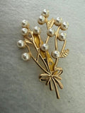 New Never Worn Faux Pearl Floral Branch Bouquet Brooch Gold Tone Pin 2 In