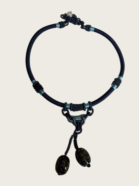 Unbranded Lampwork Glass Bead Dangle Cord Necklace Chinese Knot Boho Artisan