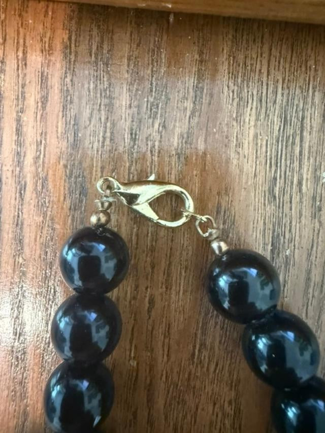 24" Black Bead Iridescent Statement Necklace Gold Tone Clasp