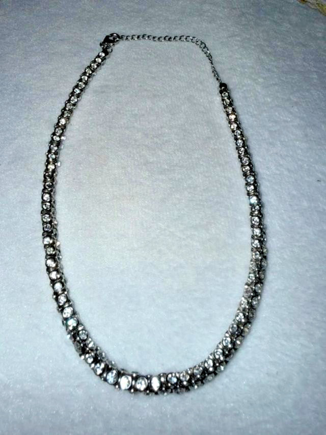 Silver Tone Clear Rhinestone Tennis Choker Necklace 13-16" Adjustable