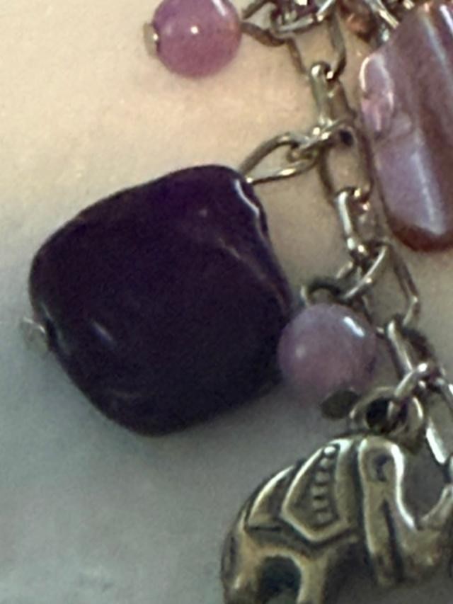 Purple Bead Owl Elephant Charm Multi Strand Necklace 18 Inch Silver Tone