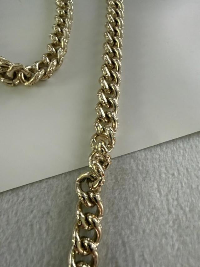 Vintage Gold Tone Curb Chain Necklace Faux Pearl Rhinestone Accent 18"