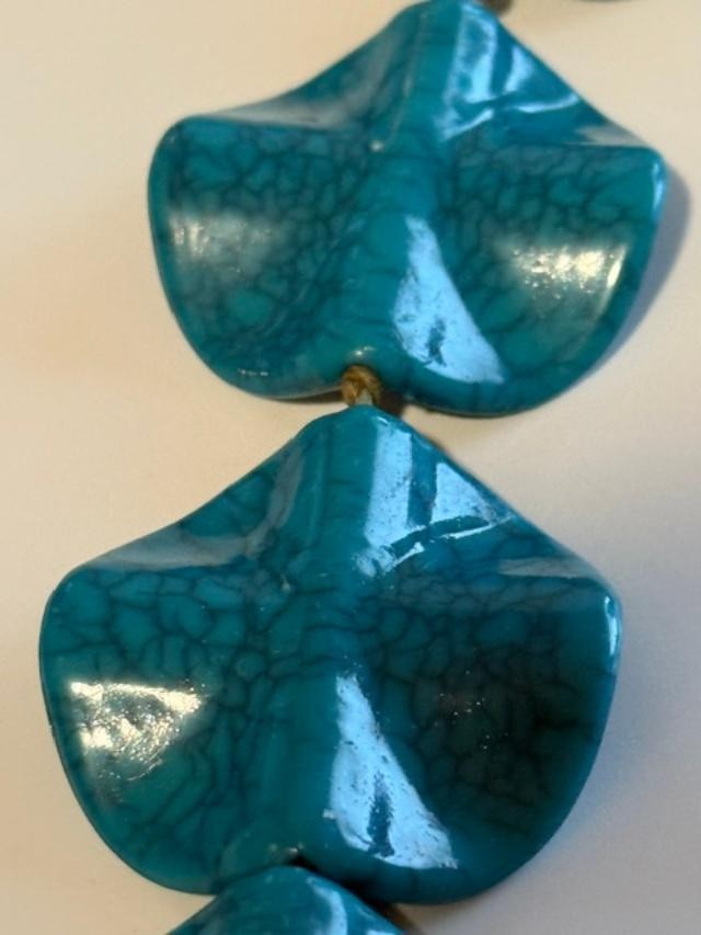 Teal Faux Turquoise Large Sculptural Bead Necklace 30" individually Knotted