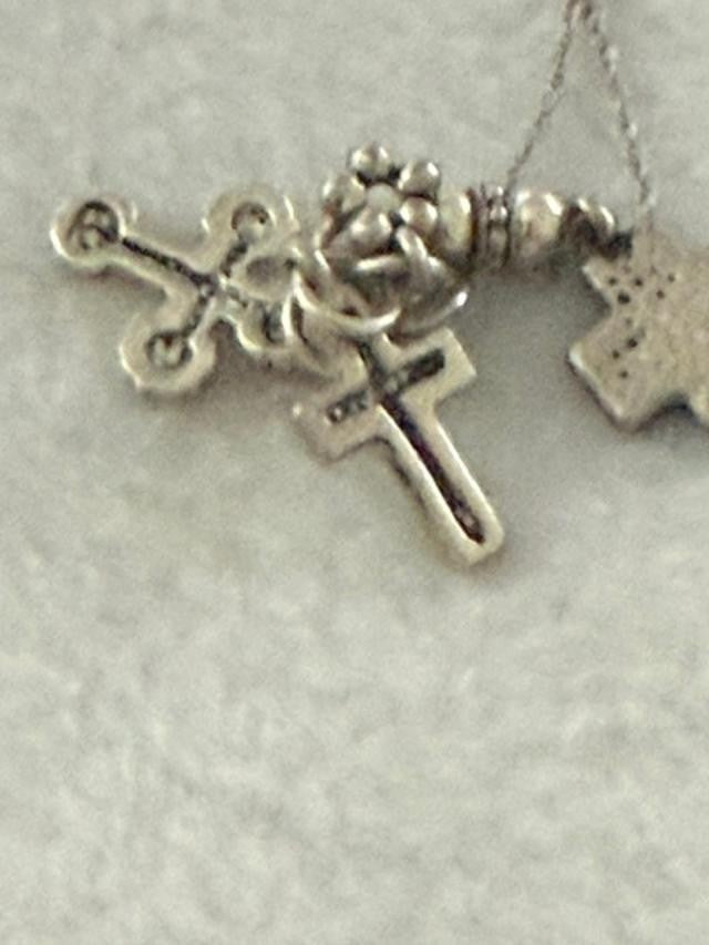 Silver Tone Cross Charm Necklace Religious Faith Dangle Charms 17 Inch