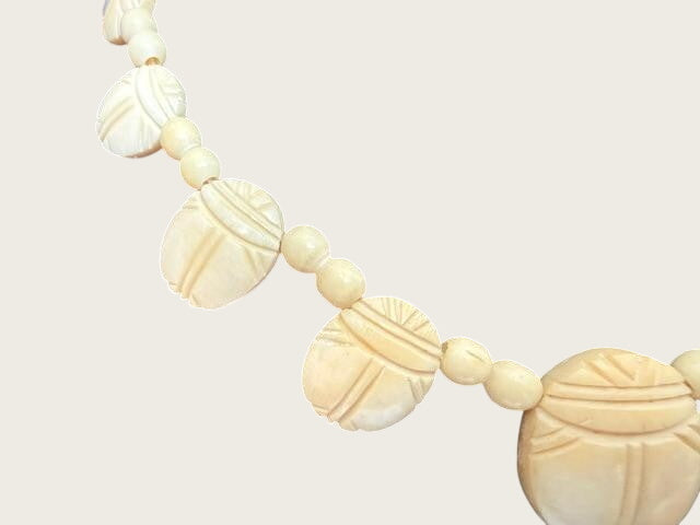 Vintage 1970s Carved Scarab Choker Necklace Egyptian Revival 15in