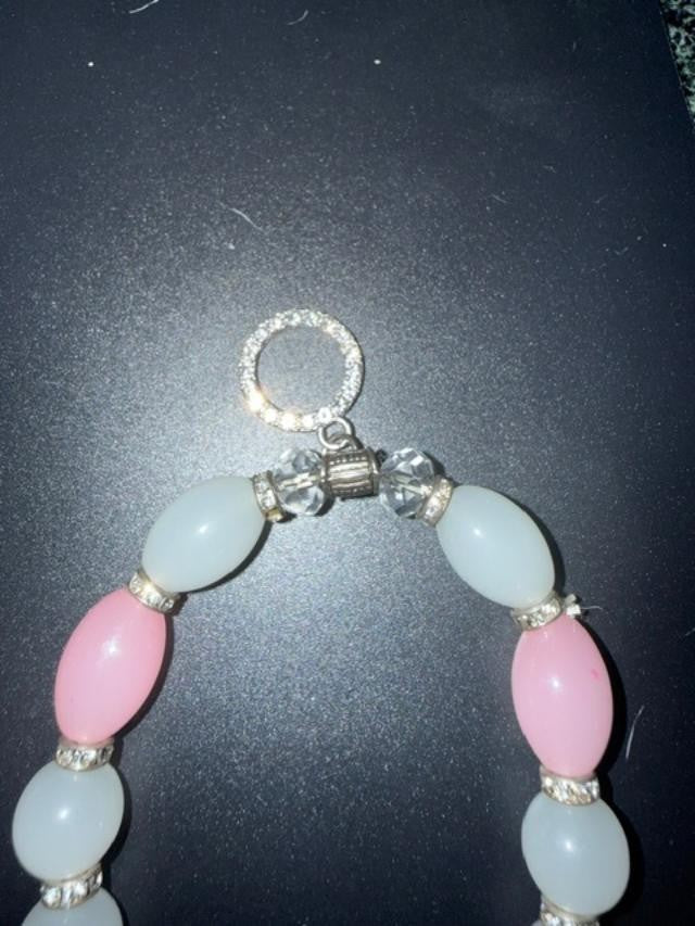 Pastel Pink Blue Lucite Acrylic Bead Bracelet Rhinestone Rondelle Toggle Clasp