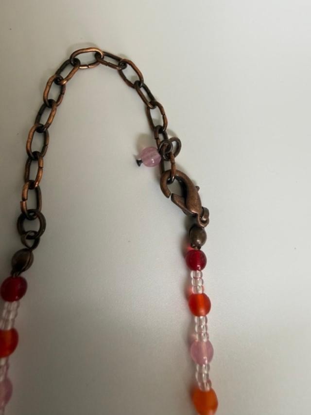 Red Green Floral Beaded Bib Necklace 15" + 3" Extender Lucite Leaves