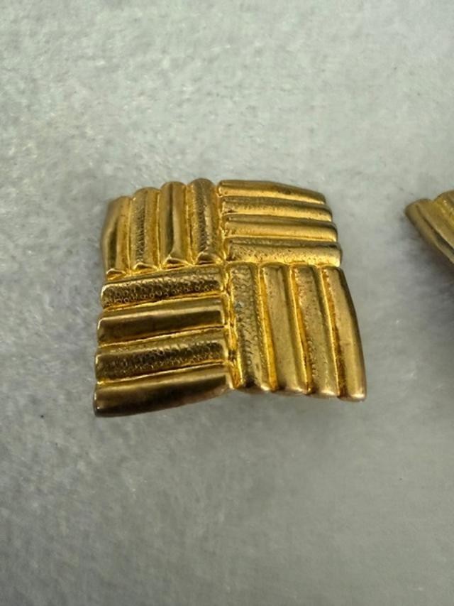 Vintage Gold Tone Textured Square Clip On Earrings 1.25 inches