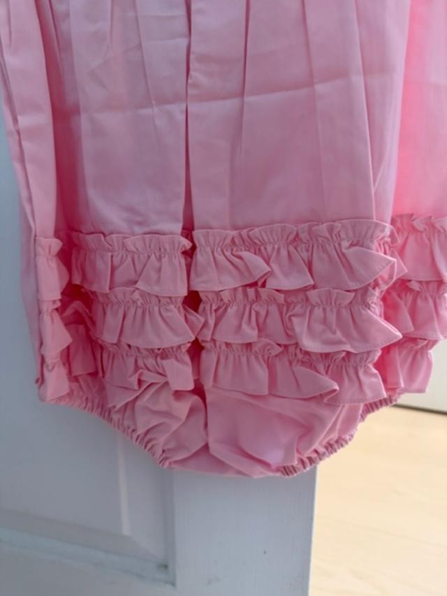 Fantaisie Bebes Pink Smocked Floral Ruffle Bubble Romper Baby Girl 18M NWT