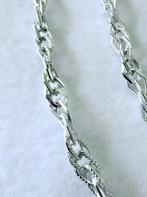 Silver Tone Textured Twisted Oval Link Long Chain Necklace 29” Lightweight