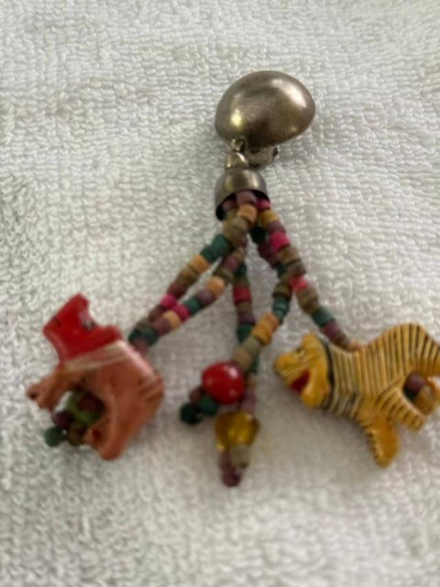 Animal Beaded/Metal Dangle Drop 3"Clip Back Boho Earrings