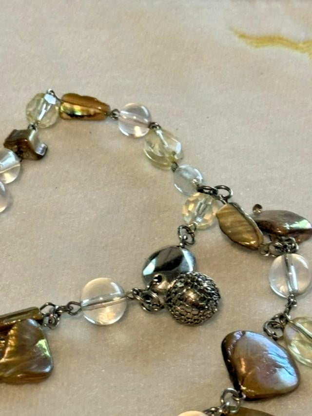 21" Multistrand Iridescent Shell Glass Bead Dangle Statement Necklace