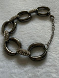 Gunmetal Oval Link Rhinestone Accent Bracelet 8” Adjustable Statement