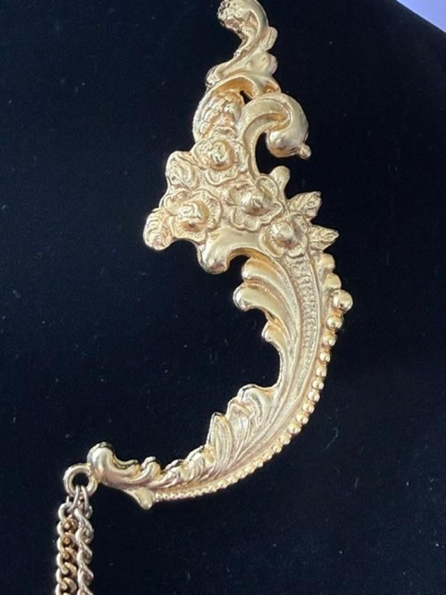 Vintage Gold Tone Sweater Guard Cardigan Clip Double Brooch Faux Pearl