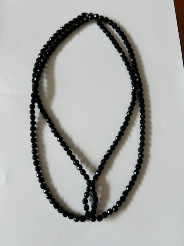 54" Black Faceted Glass Bead Necklace Long Layering Strand