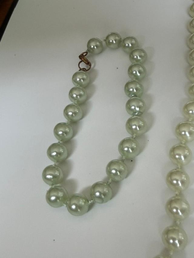 Pale Green Faux Pearl Necklace Bracelet Set Lot Seafoam Costume Jewelry