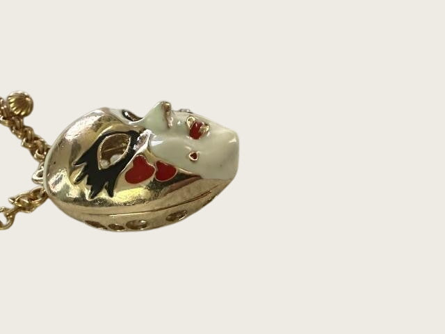 Vintage Gold Tone Venetian Masquerade Mask Pendant Necklace Enamel Rhinestone 31