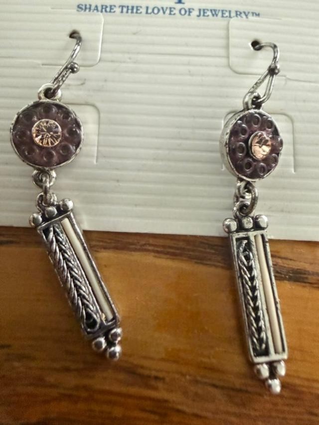 Lia Sophia Purple Crystal Silver-Tone Long Dangle Earrings Ivory Inlay