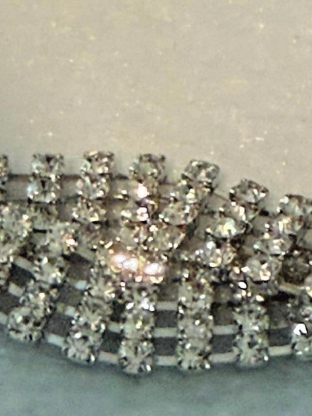 Silver Tone Clear Rhinestone Woven Mesh Choker Necklace Adjustable 17"