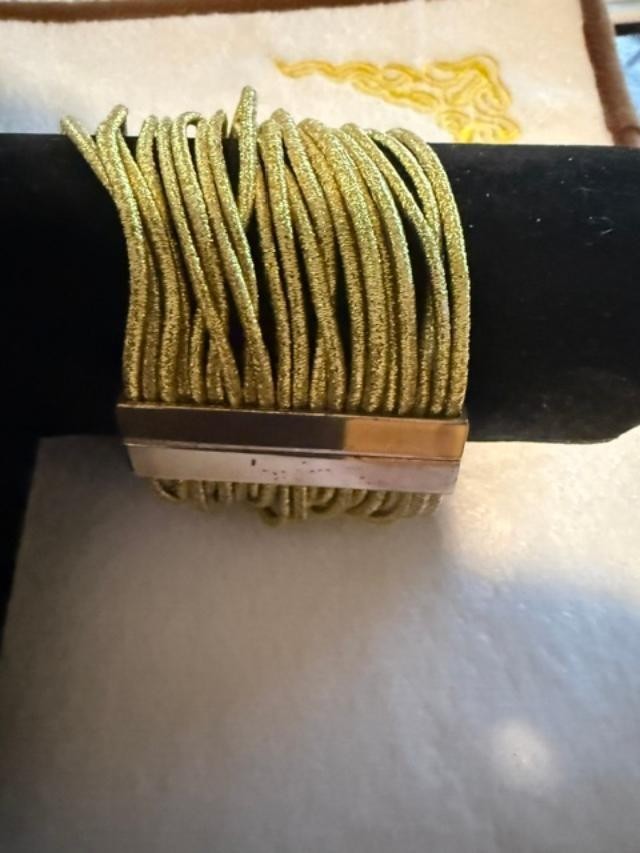: Gold Metallic Multi-Strand Cord Cuff Bracelet Magnetic Clasp 7.5”