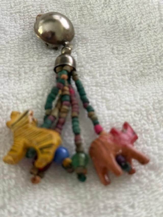 Animal Beaded/Metal Dangle Drop 3"Clip Back Boho Earrings