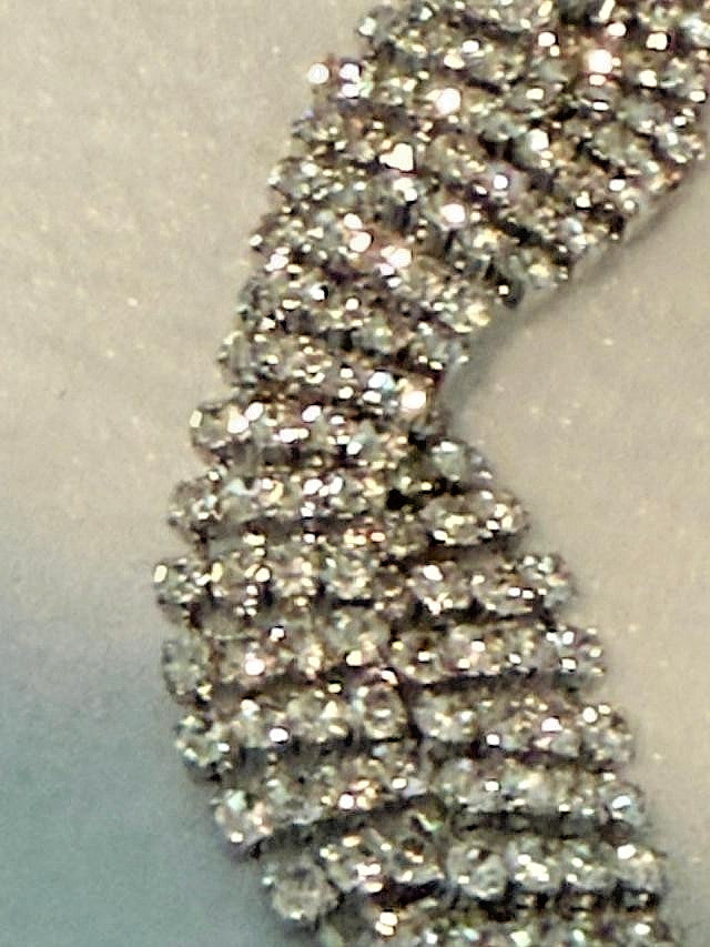 Silver Tone Clear Rhinestone Woven Mesh Choker Necklace Adjustable 17"