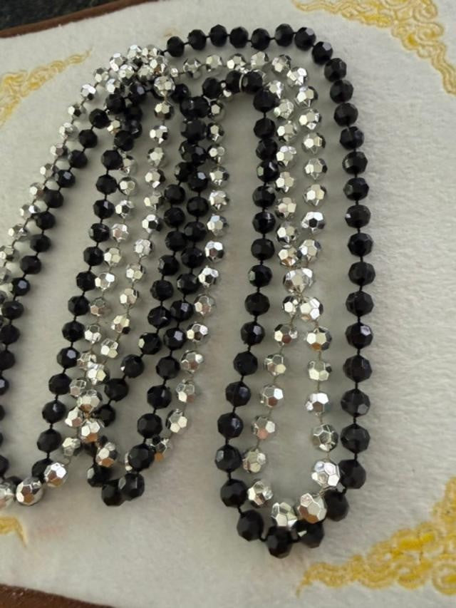 26" continuous loop / no clasp, lightweight plastic faceted bead necklace in bla
