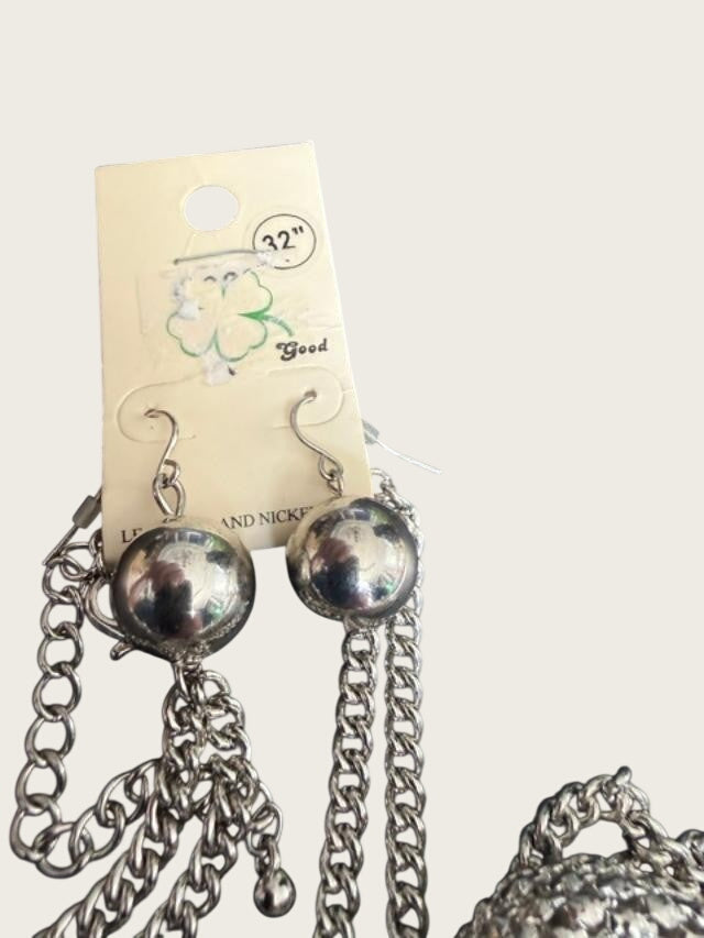 Silver Tone Multi Chain Statement Necklace Layered Oval Link Draped Fashion Jewe