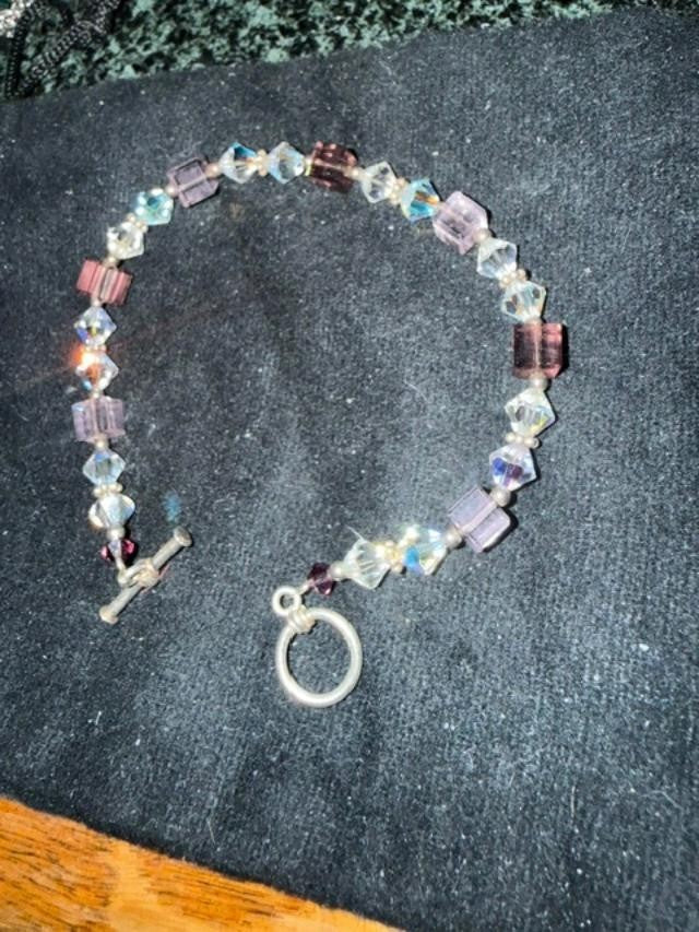 Artisan AB Crystal Lavender Glass Beaded Toggle Bracelet Handmade 7.5 Inch