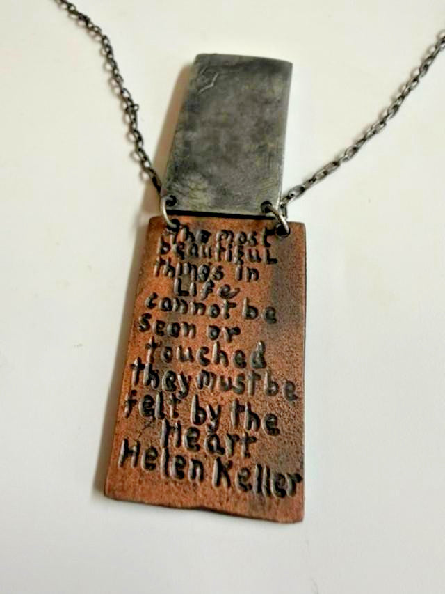 Helen Keller Quote Layered Heart Pendant Necklace Mixed Metal 20"