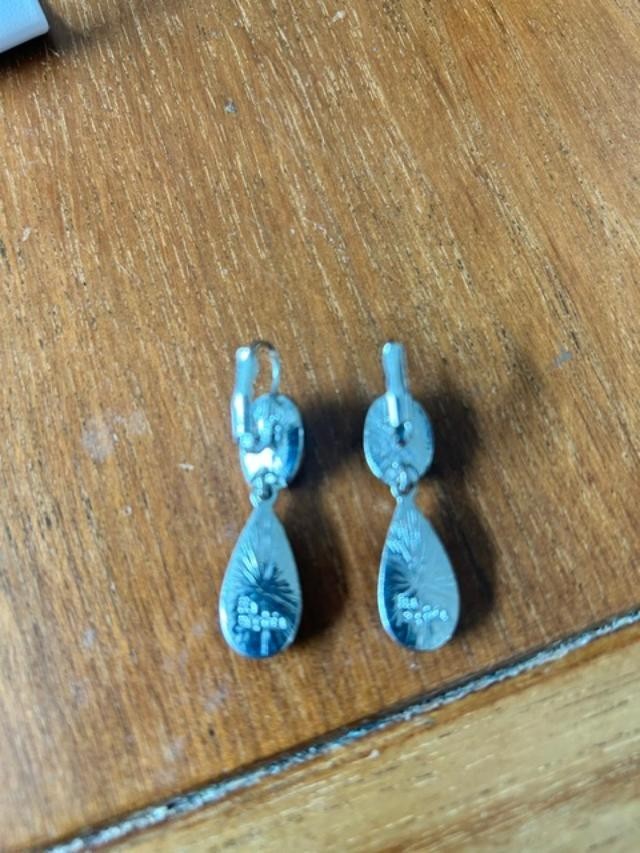 Lia Sophia Teal Green Yellow Teardrop Silver Tone Leverback Earrings