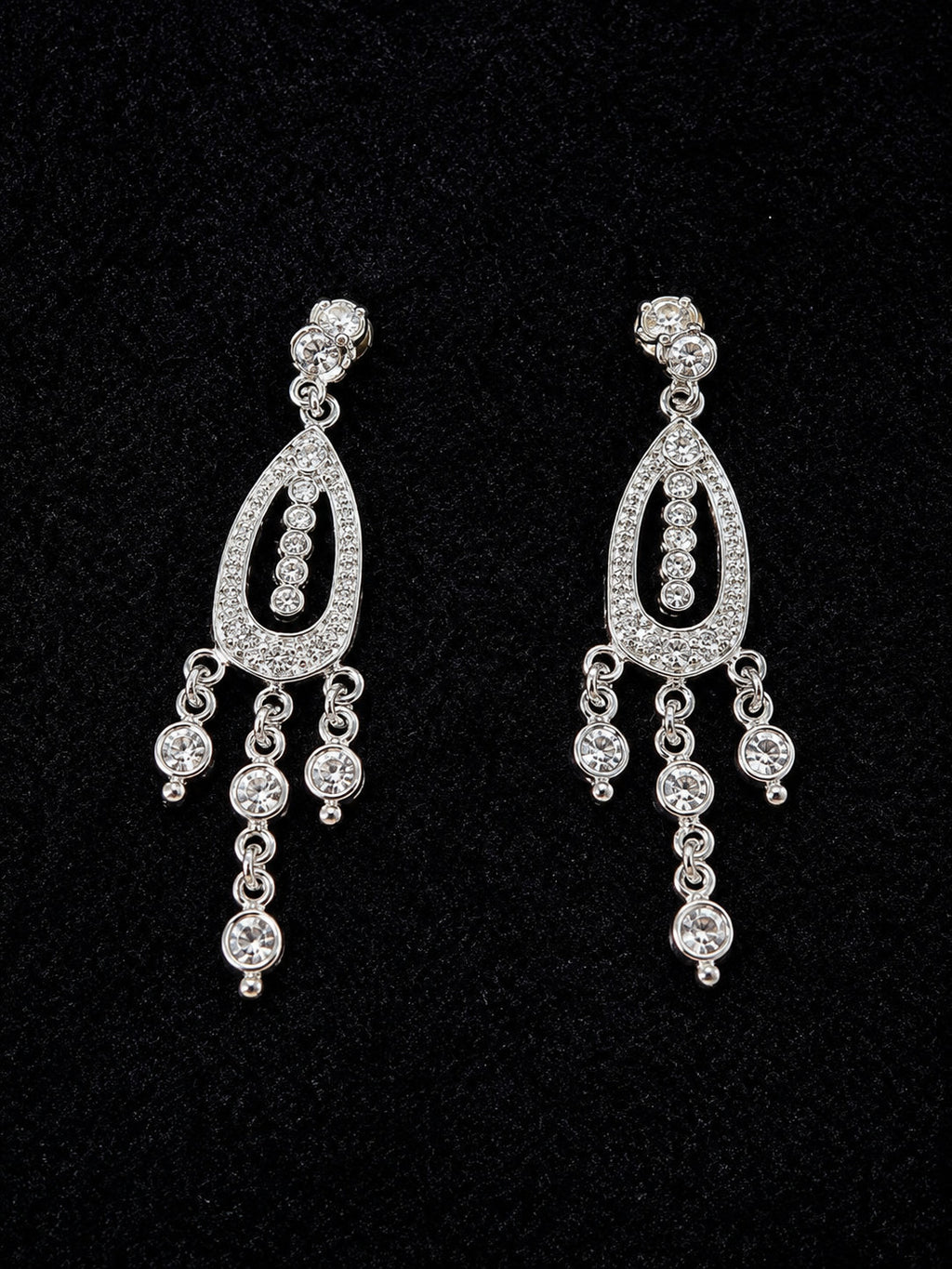 Avon Signed Silver-Tone Clear Rhinestone Chandelier Dangle Earrings Pierced