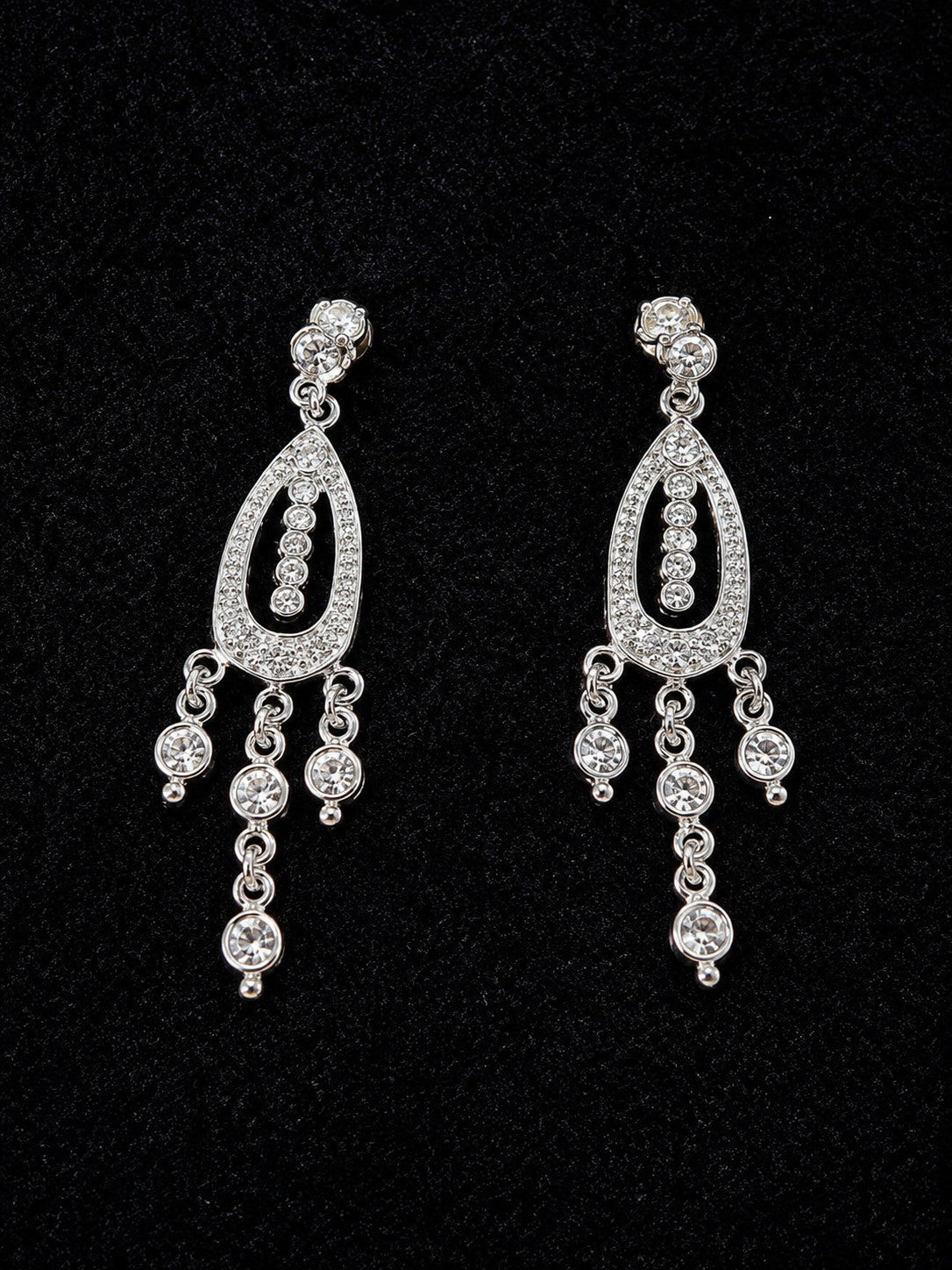 Avon Signed Silver-Tone Clear Rhinestone Chandelier Dangle Earrings Pierced